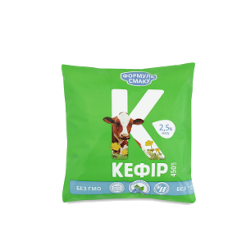 Кефір ФОРМУЛА СМАКУ 2,5%, 450г, плівка поліетиленова